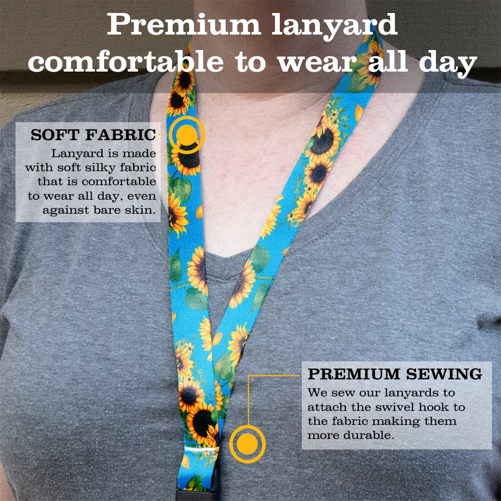 Disability Sunflowers Breakaway Lanyard - with Buckle and Flat Ring - Made in the USA