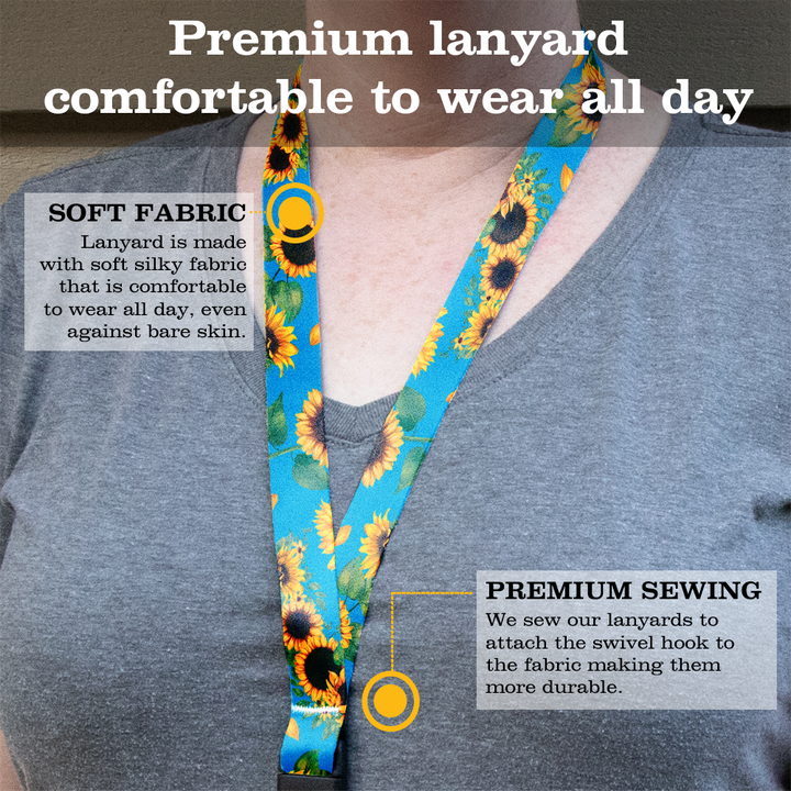 Disability Sunflowers Breakaway Lanyard - with Buckle and Flat Ring - Made in the USA