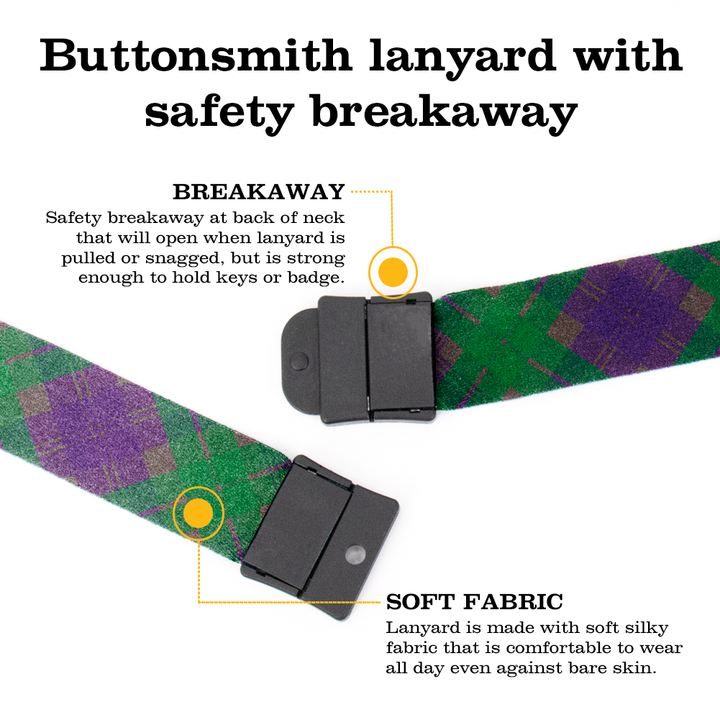 Tyneside Purple Plaid Breakaway Lanyard - with Buckle and Flat Ring - Made in the USA