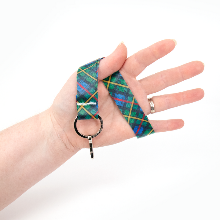 MacLeod of Skye Plaid Wristlet Lanyard - Short Length with Flat Key Ring and Clip - Made in the USA