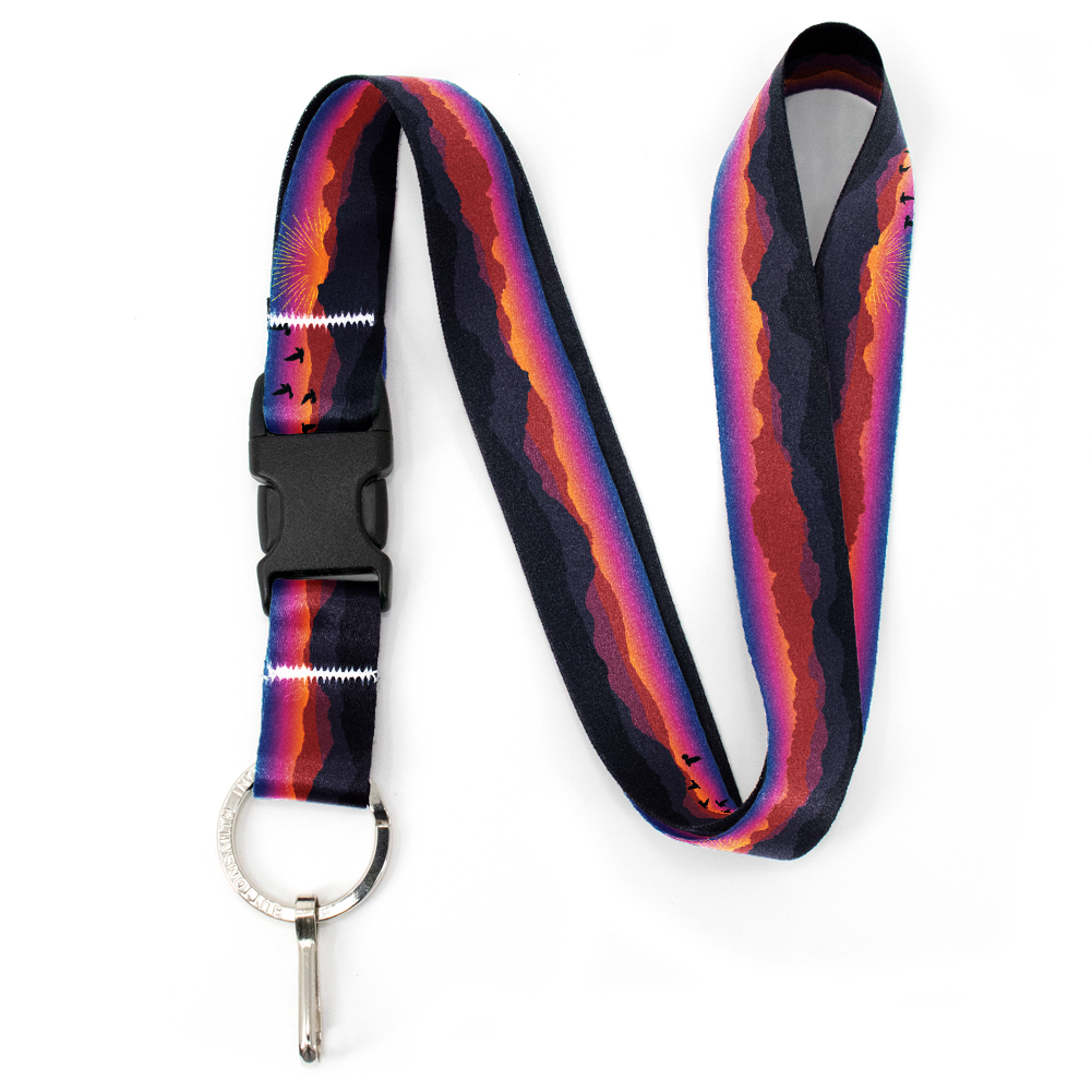 Mountain Sunset Premium Lanyard - with Buckle and Flat Ring - Made in the USA