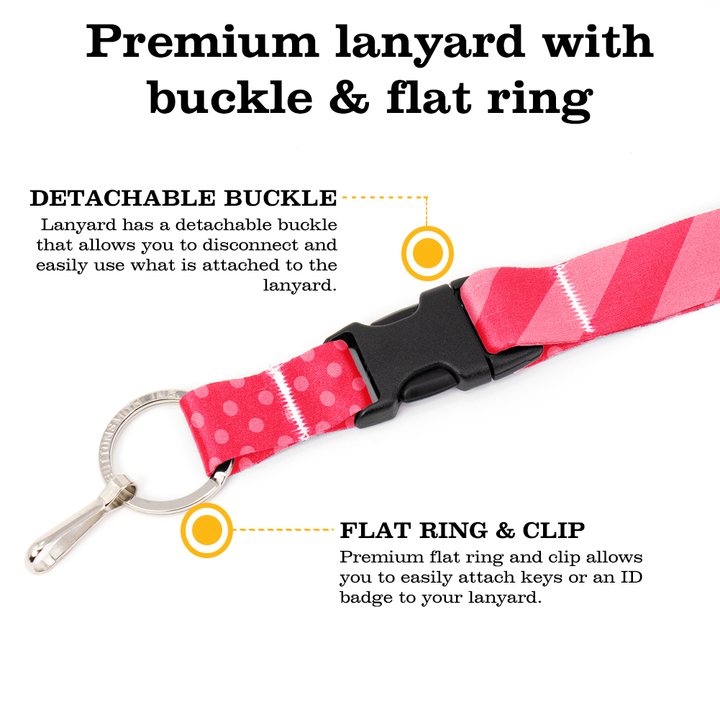 Pink Stripes Premium Lanyard - with Buckle and Flat Ring - Made in the USA