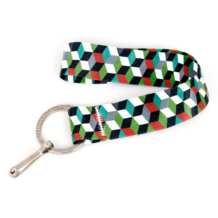 Cube Stack Wristlet Lanyard - Short Length with Flat Key Ring and Clip - Made in the USA