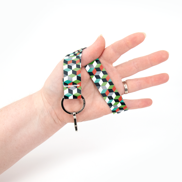 Cube Stack Wristlet Lanyard - Short Length with Flat Key Ring and Clip - Made in the USA