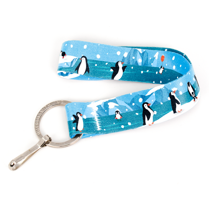 Penguins Wristlet Lanyard - Short Length with Flat Key Ring and Clip - Made in the USA