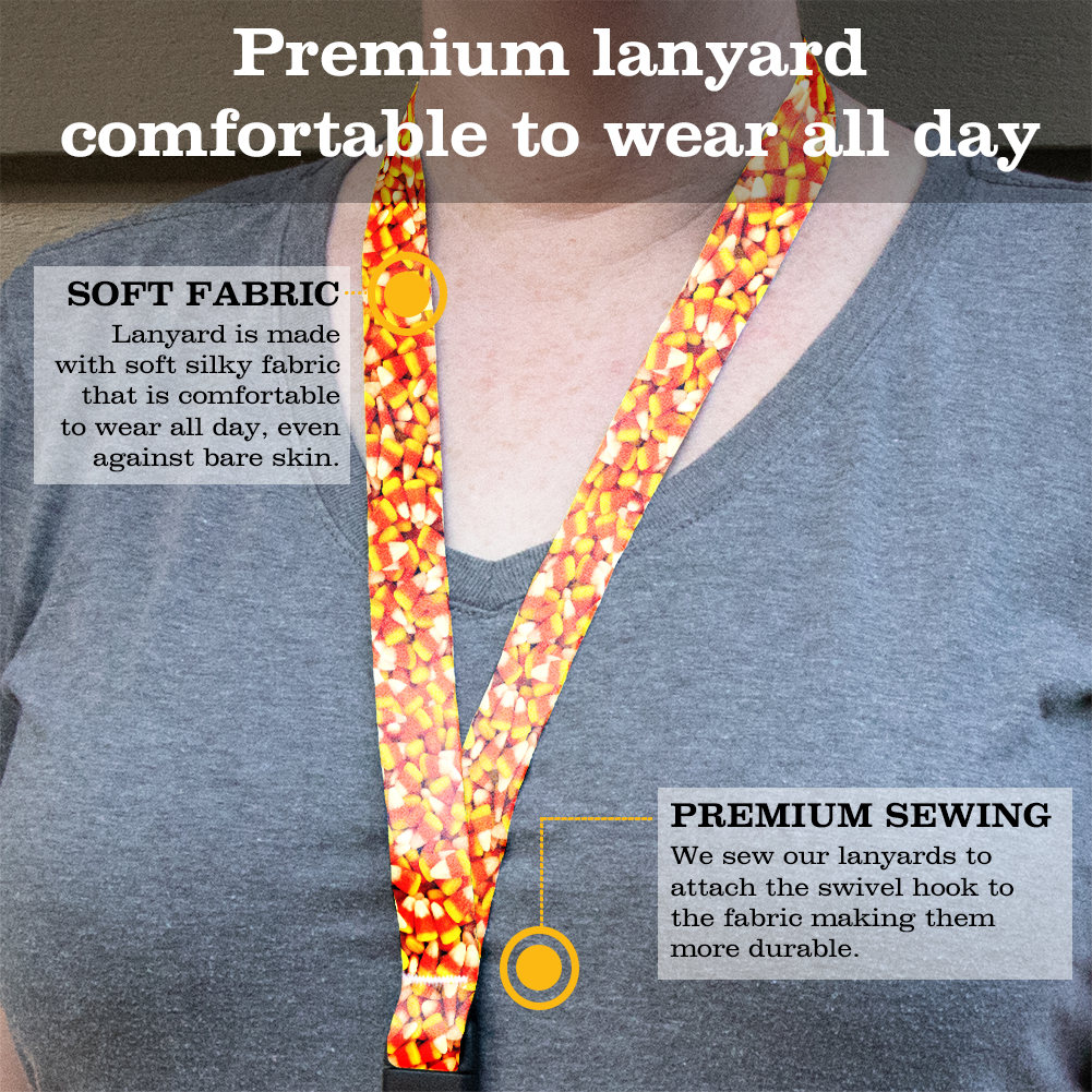 Candy Corn Premium Lanyard - with Buckle and Flat Ring - Made in the USA