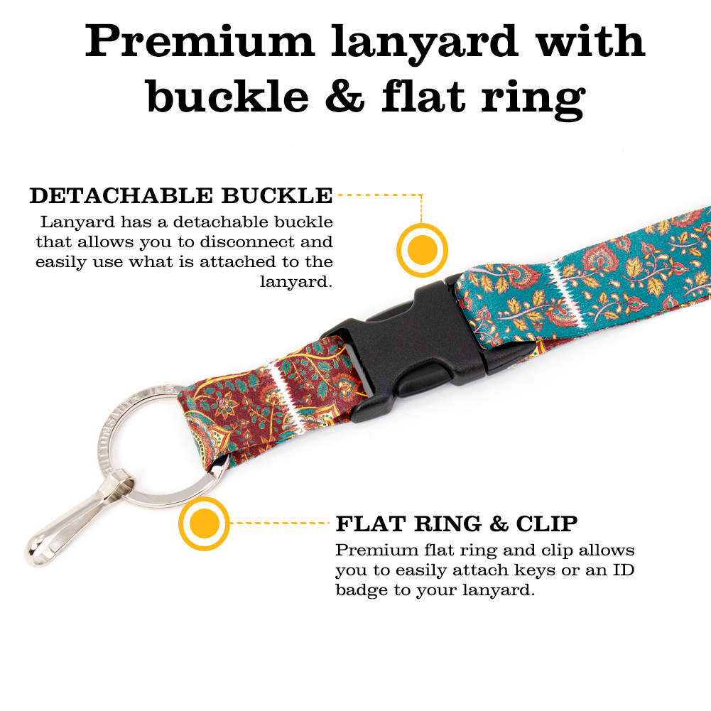 Kalimkari Aqua Breakaway Lanyard - with Buckle and Flat Ring - Made in the USA