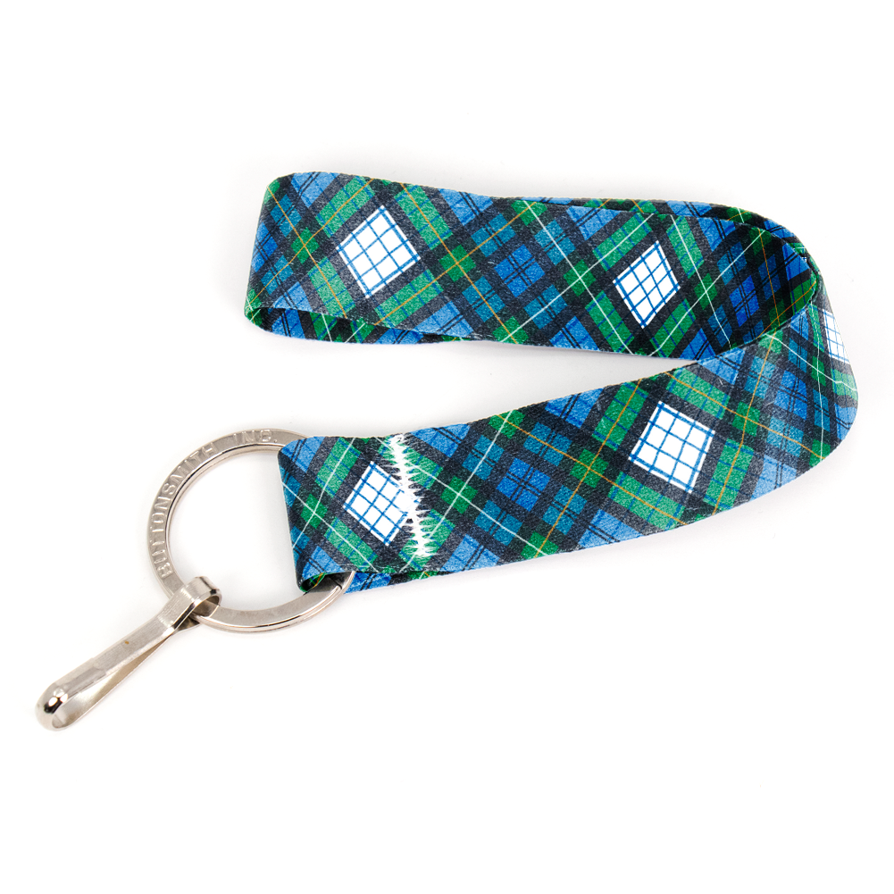 Campbell Dress Plaid Wristlet Lanyard - Short Length with Flat Key Ring and Clip - Made in the USA