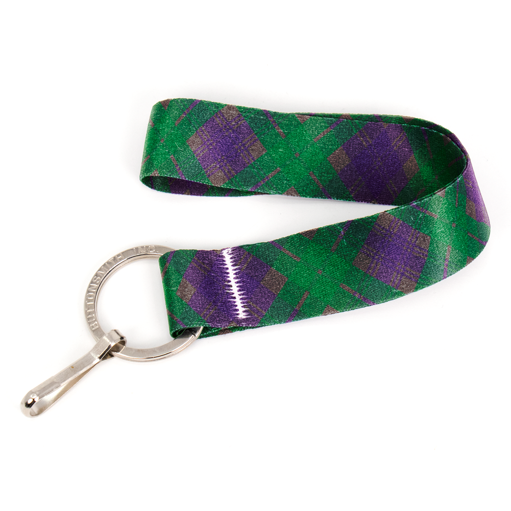 Tyneside Purple Plaid Wristlet Lanyard - Short Length with Flat Key Ring and Clip - Made in the USA