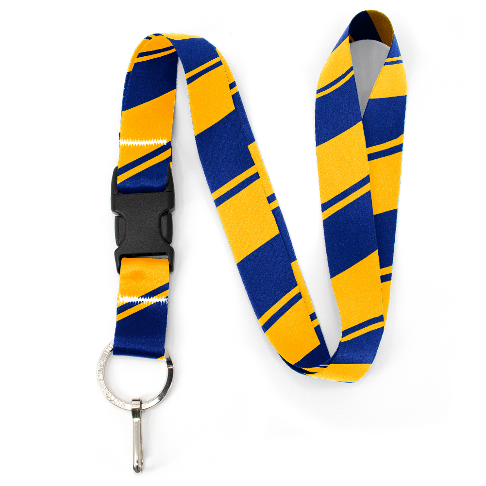 Blue Yellow Stripes Premium Lanyard - with Buckle and Flat Ring - Made in the USA