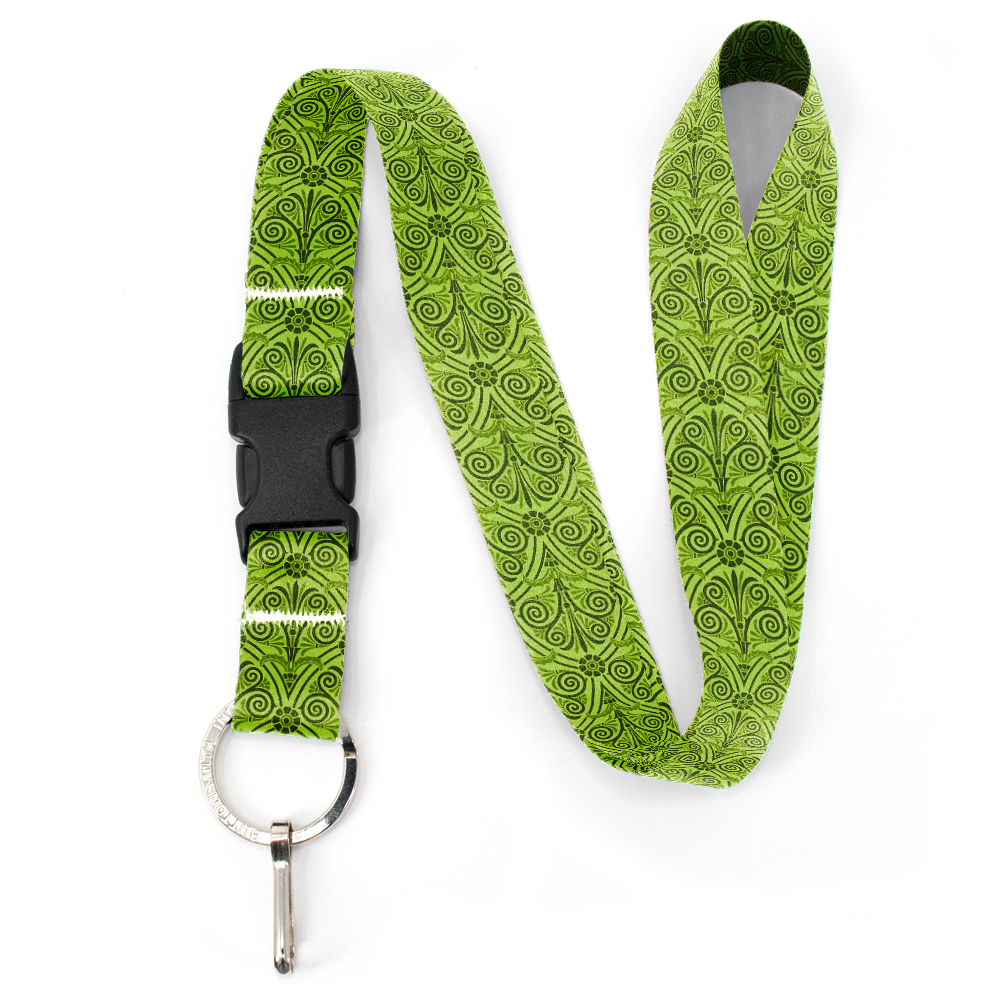 Olive Greek Swirls  Premium Lanyard - with Buckle and Flat Ring - Made in the USA