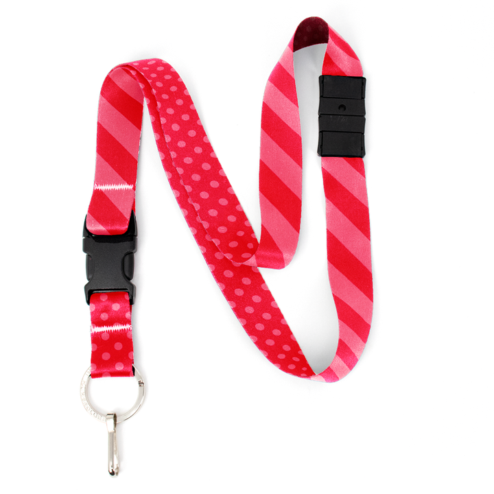 Pink Stripes Breakaway Lanyard - with Buckle and Flat Ring - Made in the USA