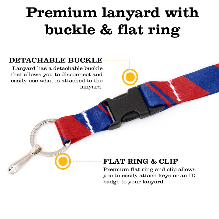 Blue Red Stripes Breakaway Lanyard - with Buckle and Flat Ring - Made in the USA