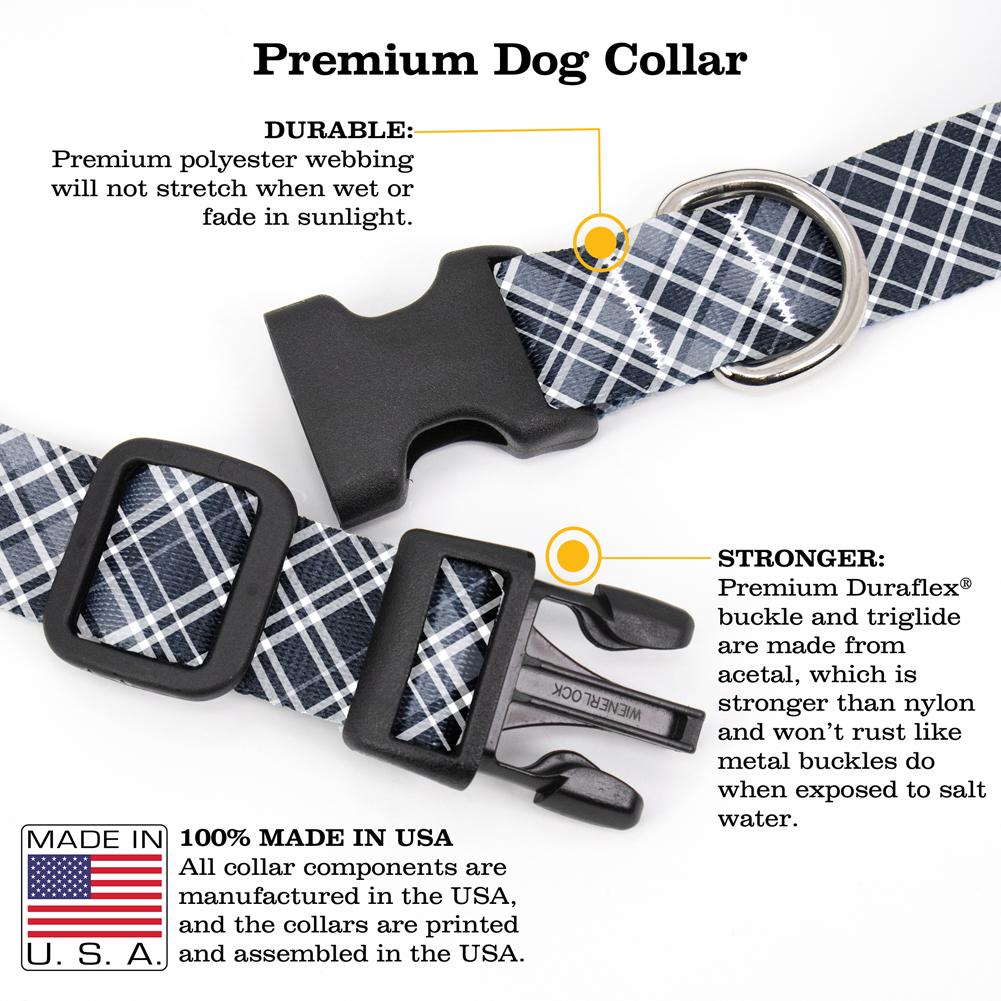 Drummond Grey Plaid Dog Collar - Made in USA