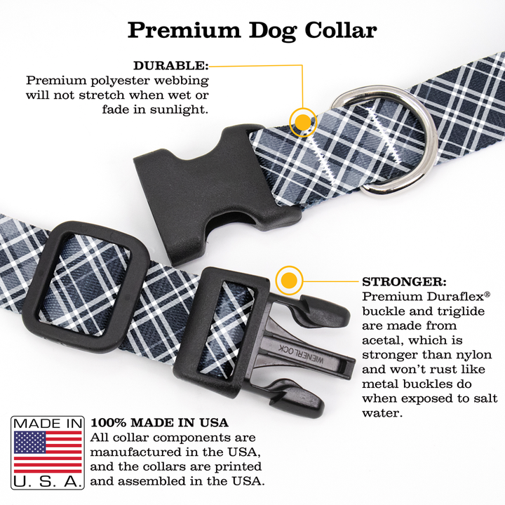 Drummond Grey Plaid Dog Collar - Made in USA