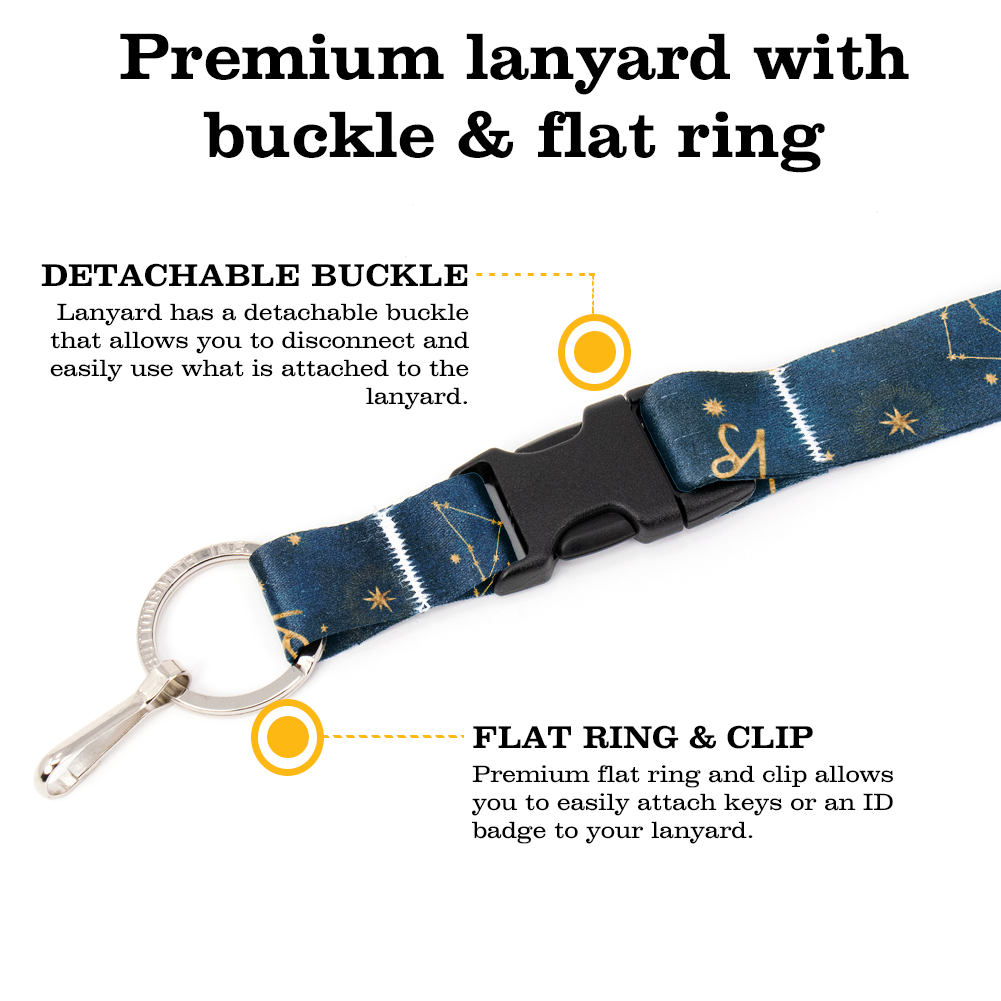 Capricorn Zodiac Premium Lanyard - with Buckle and Flat Ring - Made in the USA