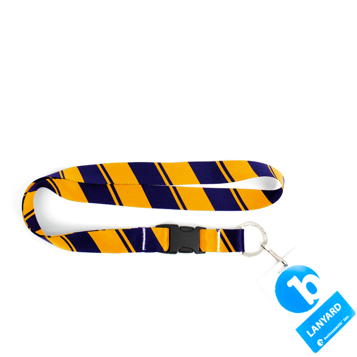 Purple Gold Stripes Premium Lanyard - with Buckle and Flat Ring - Made in the USA