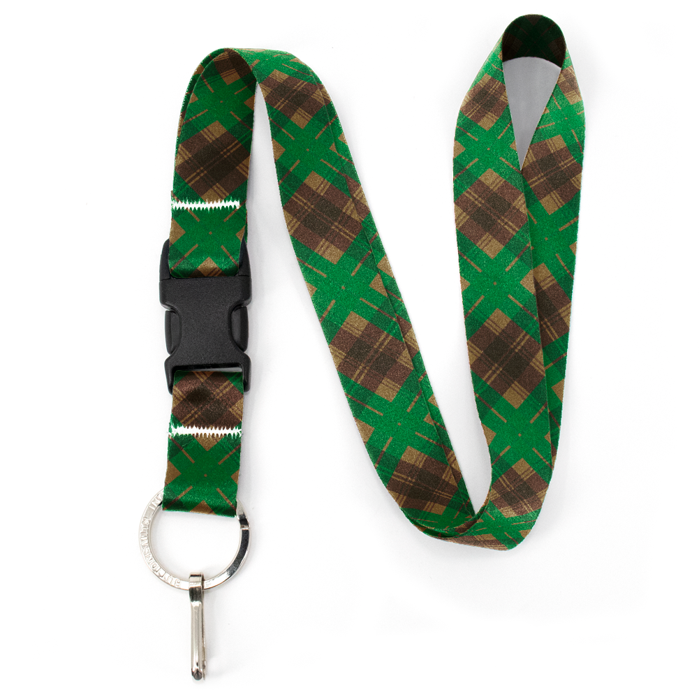 Tyneside Green Plaid Premium Lanyard - with Buckle and Flat Ring - Made in the USA