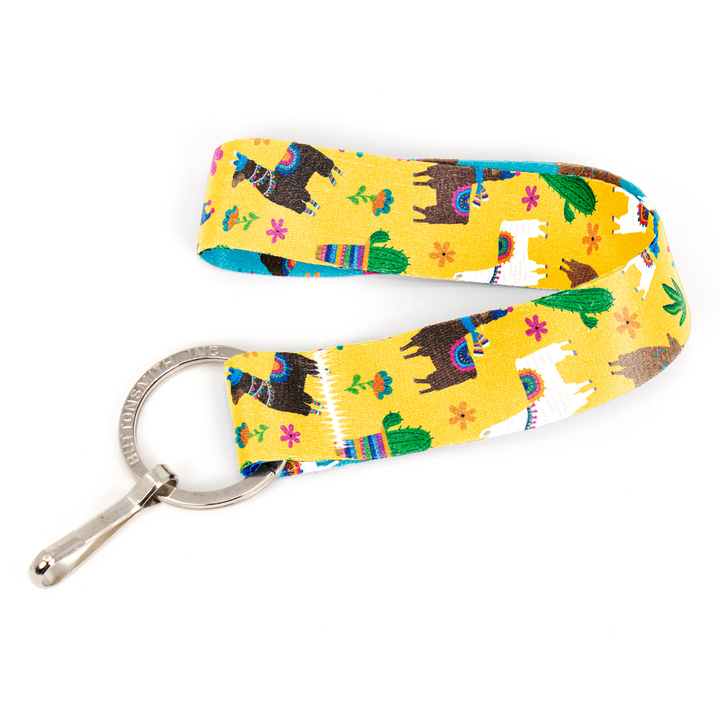 Llama Rama Yellow Wristlet Lanyard - Short Length with Flat Key Ring and Clip - Made in the USA