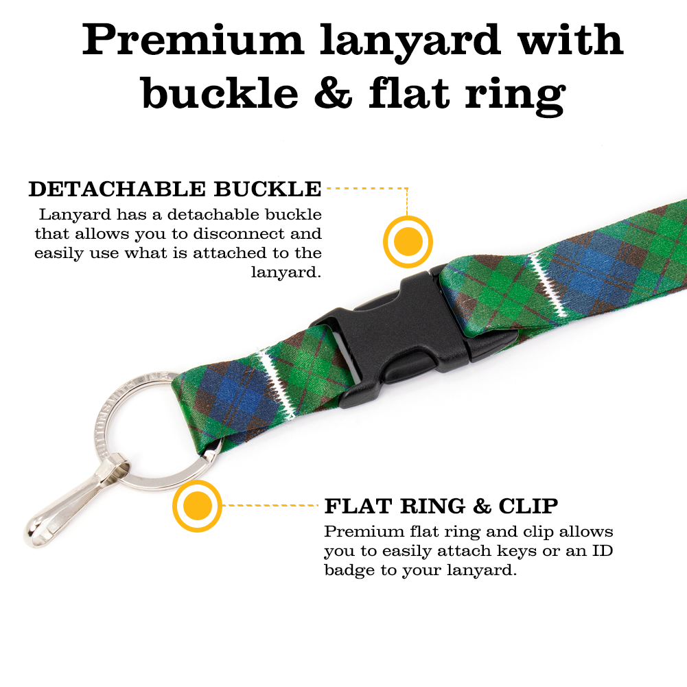 Tyneside Blue Plaid Premium Lanyard - with Buckle and Flat Ring - Made in the USA