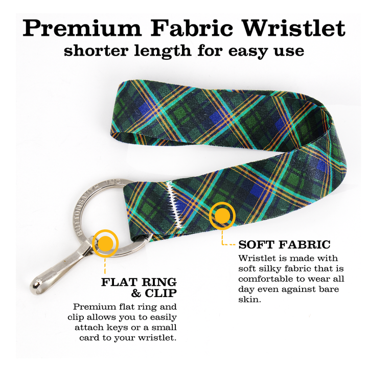 Clark of Ulva Plaid Wristlet Lanyard - Short Length with Flat Key Ring and Clip - Made in the USA