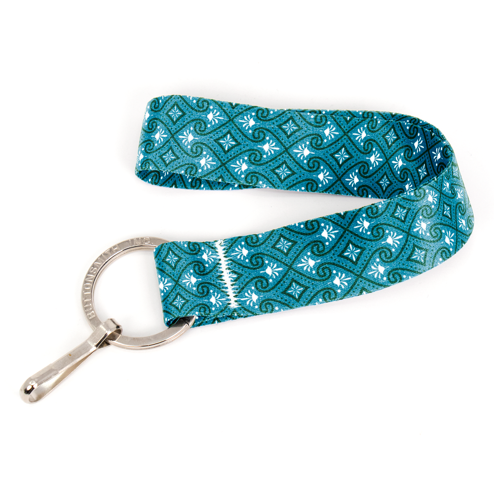 Egyptian Lotus Structured Wristlet Lanyard - Short Length with Flat Key Ring and Clip - Made in the USA