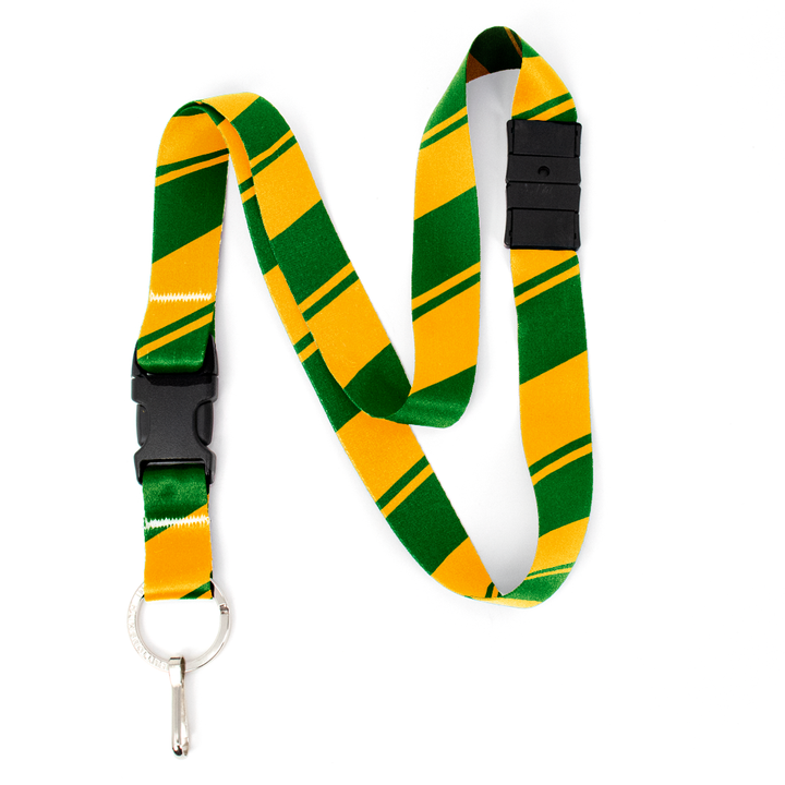 Green Yellow Stripes Breakaway Lanyard - with Buckle and Flat Ring - Made in the USA