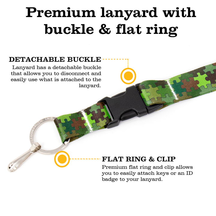 Forest Puzzle Premium Lanyard - with Buckle and Flat Ring - Made in the USA