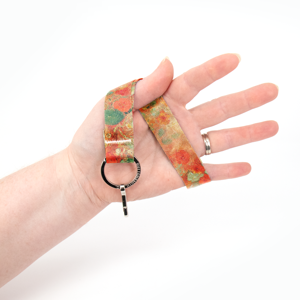 Odilon Nasturtiums Wristlet Lanyard - Short Length with Flat Key Ring and Clip - Made in the USA