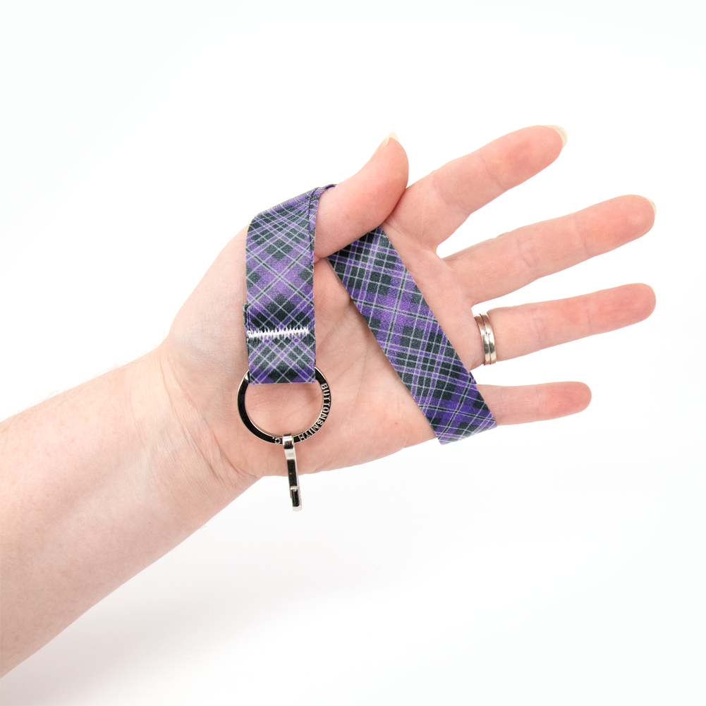 Priest Plaid Wristlet Lanyard - Short Length with Flat Key Ring and Clip - Made in the USA