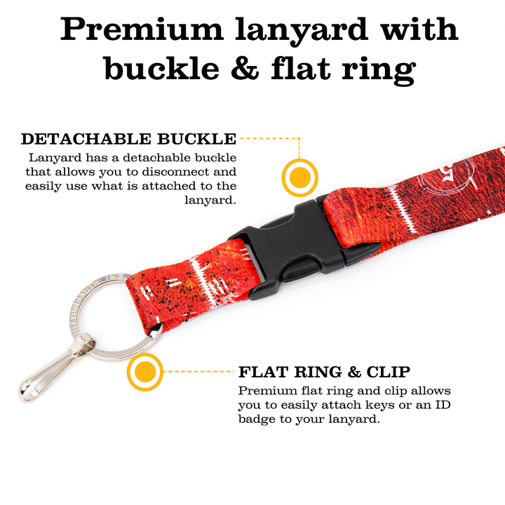 Red Grunge Premium Lanyard - with Buckle and Flat Ring - Made in the USA