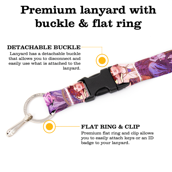 Mucha Amethyst Premium Lanyard - with Buckle and Flat Ring - Made in the USA