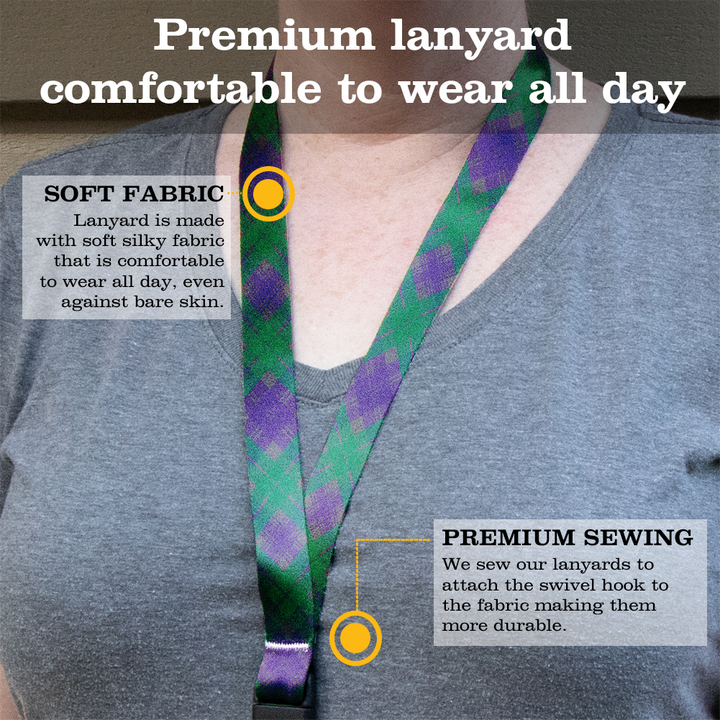 Tyneside Purple Plaid Premium Lanyard - with Buckle and Flat Ring - Made in the USA