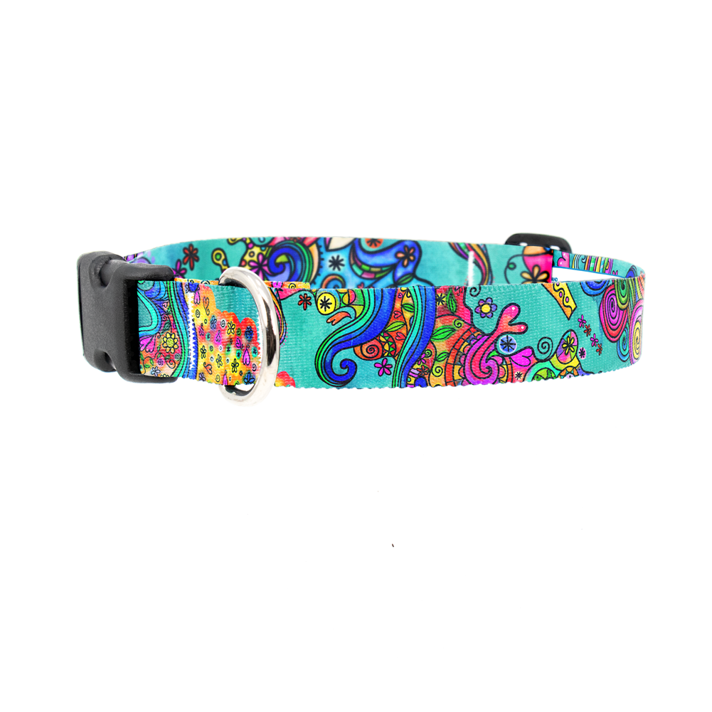 Watercolor Doodles Dog Collar - Made in USA