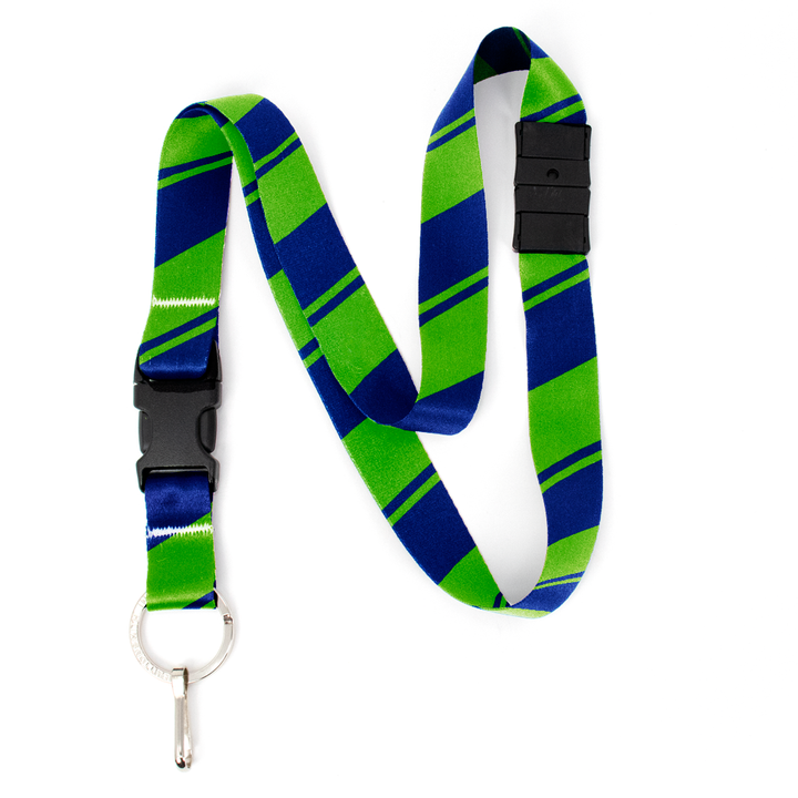 Blue Green Stripes Breakaway Lanyard - with Buckle and Flat Ring - Made in the USA