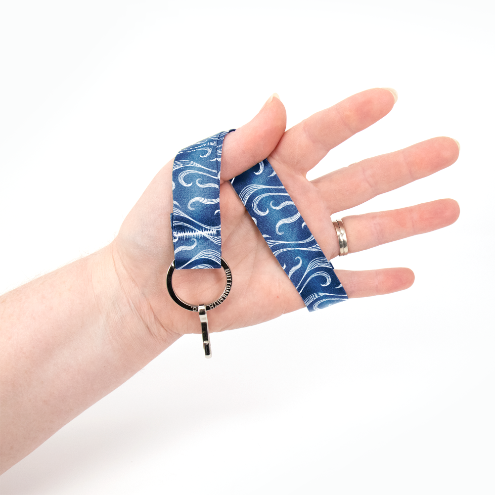 Blue Currents Wristlet Lanyard - Short Length with Flat Key Ring and Clip - Made in the USA