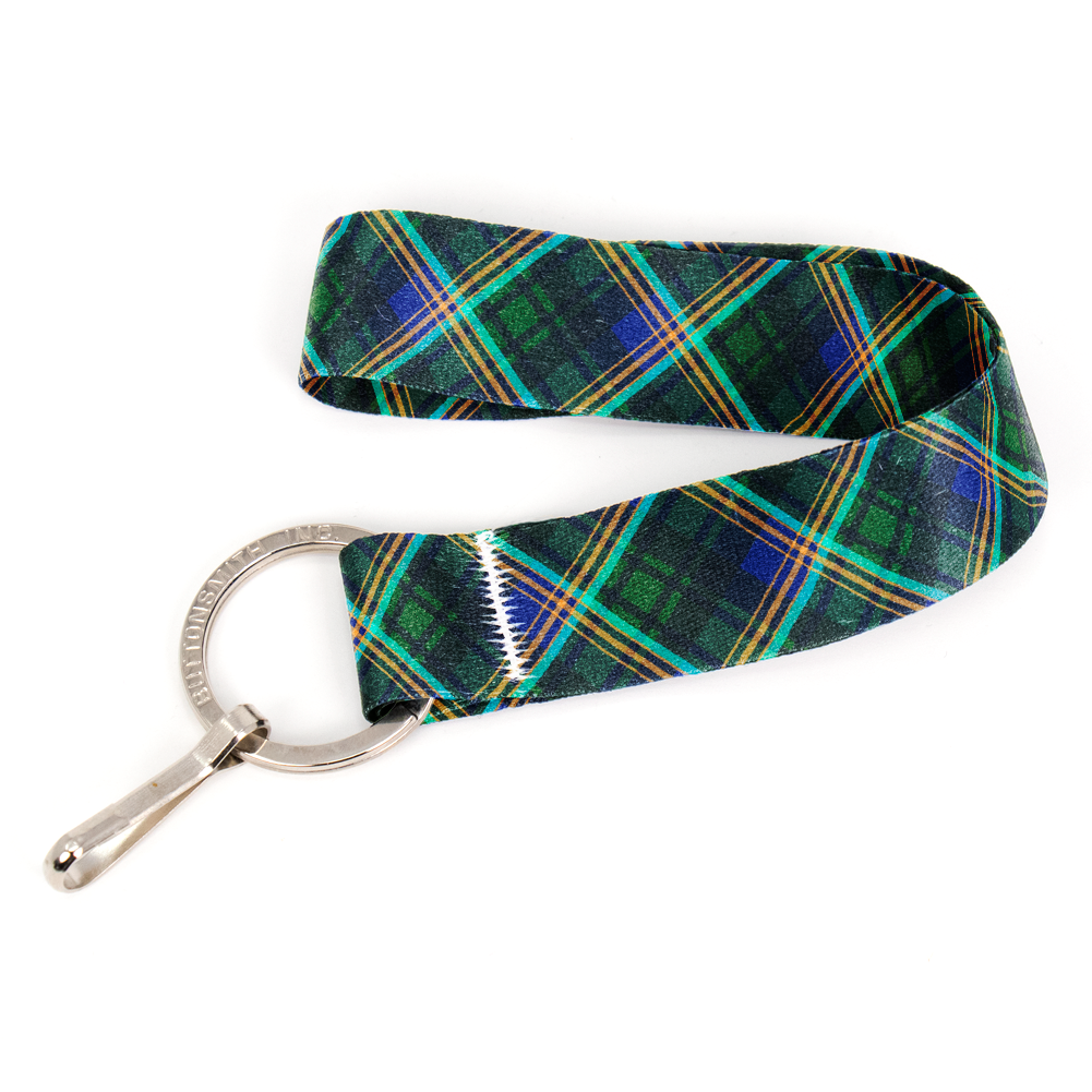 Clark of Ulva Plaid Wristlet Lanyard - Short Length with Flat Key Ring and Clip - Made in the USA