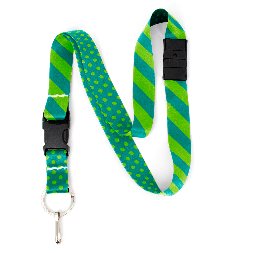 Aqua Stripes Breakaway Lanyard - with Buckle and Flat Ring - Made in the USA