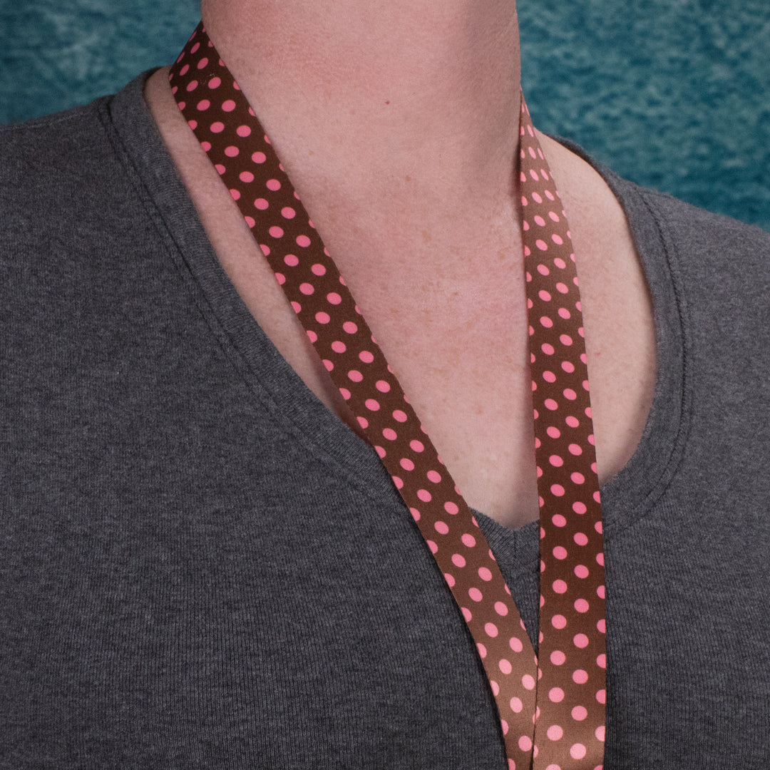 Buttonsmith Cocoa Pink Dots Custom Lanyard - Made in USA - Buttonsmith Inc.