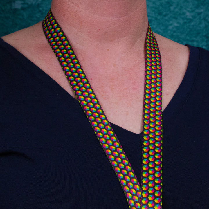 Buttonsmith Rainbow Hexes Custom Lanyard Made in USA - Buttonsmith Inc.