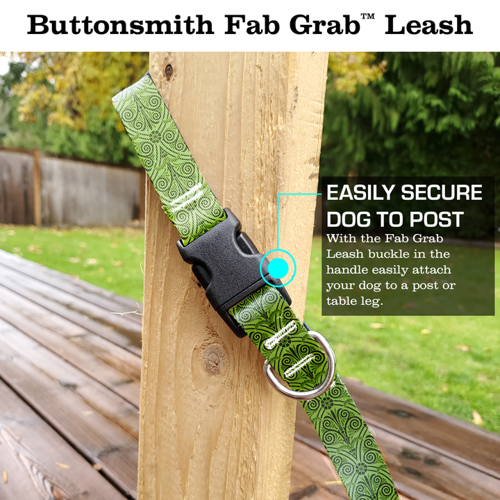 Greek Swirls Olive Fab Grab Leash - Made in USA