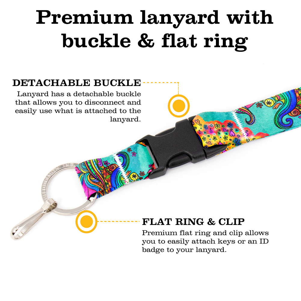 Watercolor Doodles Breakaway Lanyard - with Buckle and Flat Ring - Made in the USA