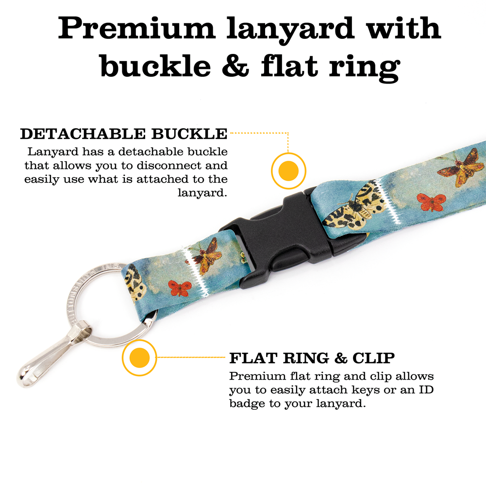 Odilon Butterflies Premium Lanyard - with Buckle and Flat Ring - Made in the USA