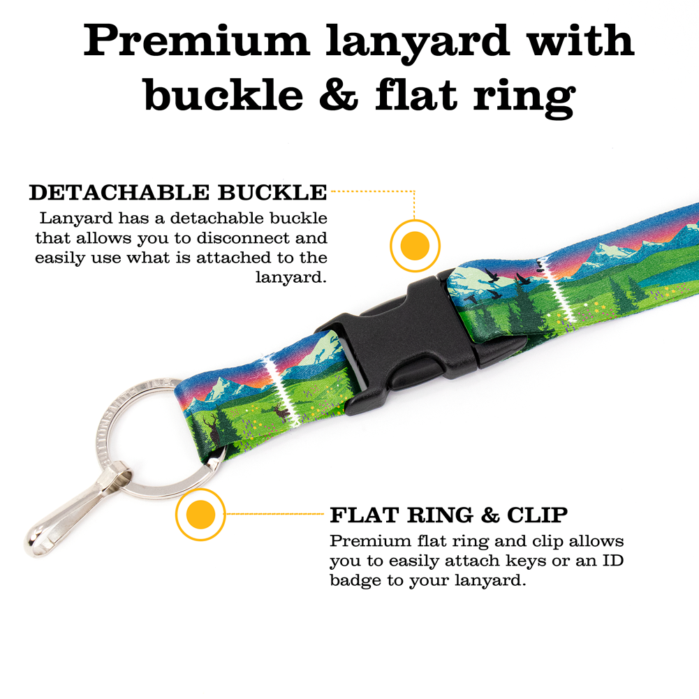 Mountain Views Premium Lanyard - with Buckle and Flat Ring - Made in the USA