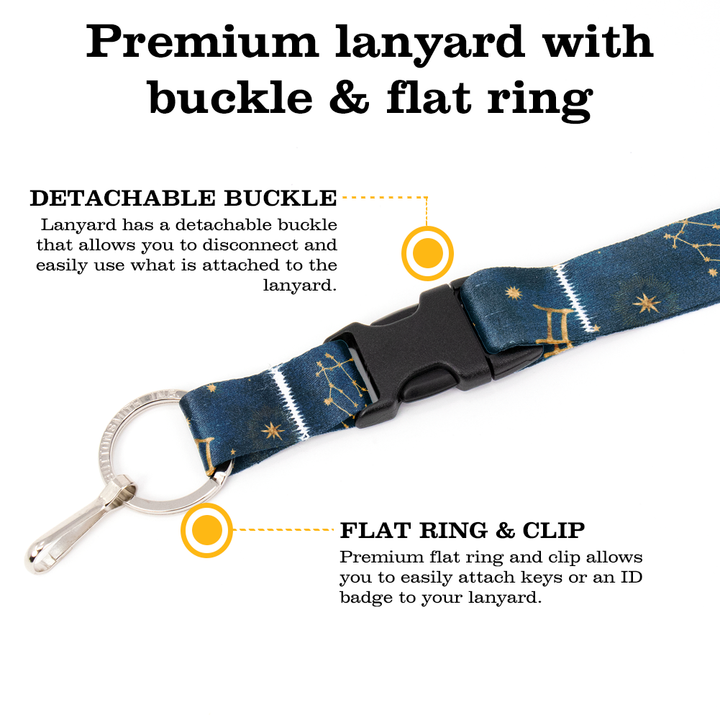 Gemini Zodiac Breakaway Lanyard - with Buckle and Flat Ring - Made in the USA