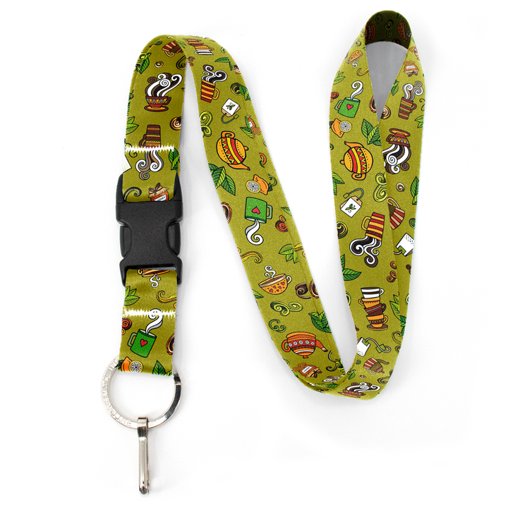 Tea Time Green Premium Lanyard - with Buckle and Flat Ring - Made in the USA