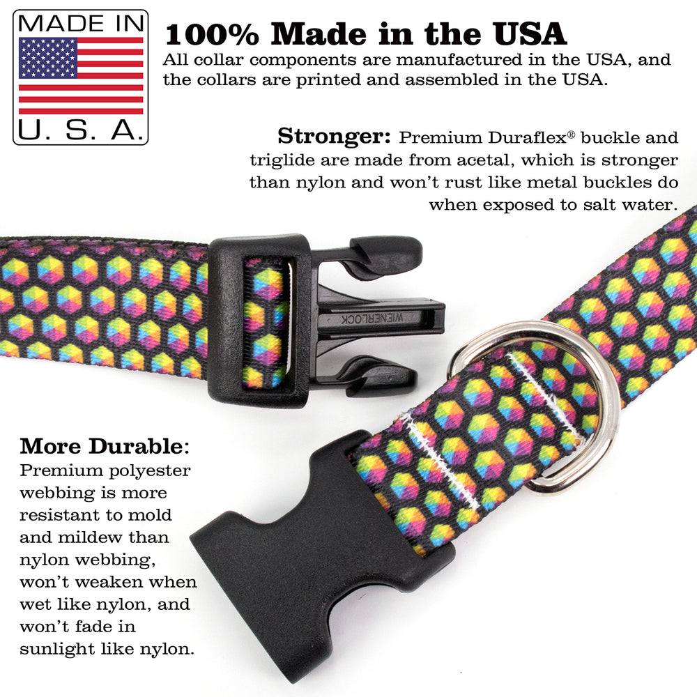 Buttonsmith Rainbow Hexes Dog Collar - Made in USA - Buttonsmith Inc.