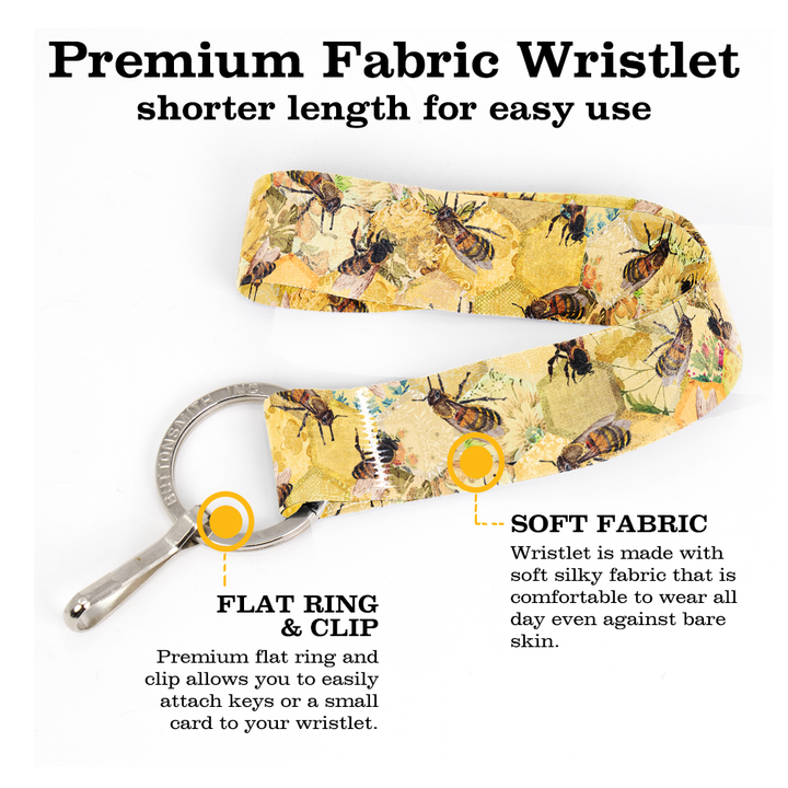 Taste of Honey Wristlet Lanyard - Short Length with Flat Key Ring and Clip - Made in the USA