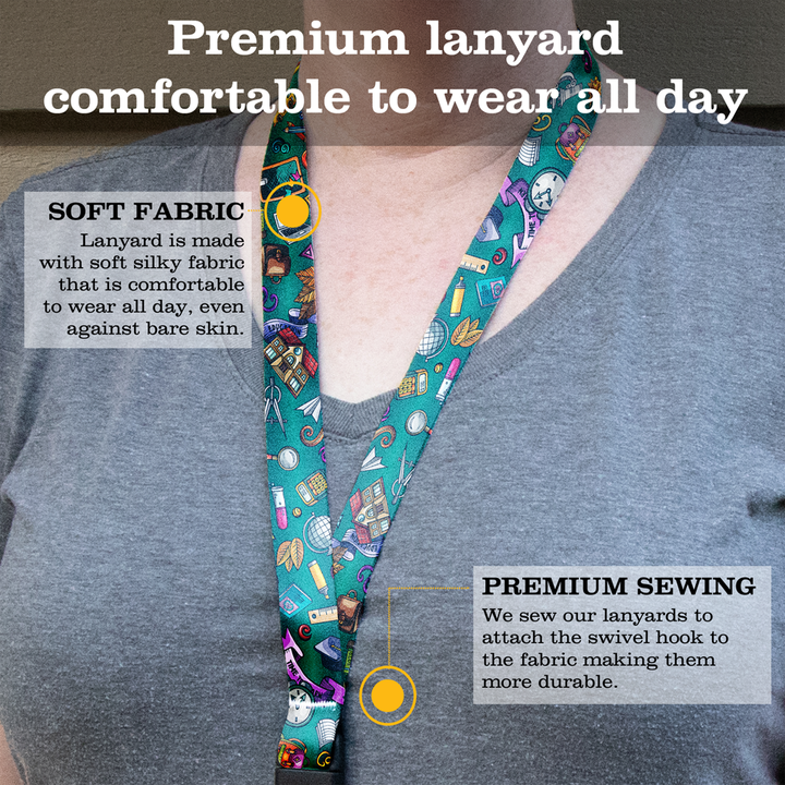 Back 2 School Breakaway Lanyard - with Buckle and Flat Ring - Made in the USA