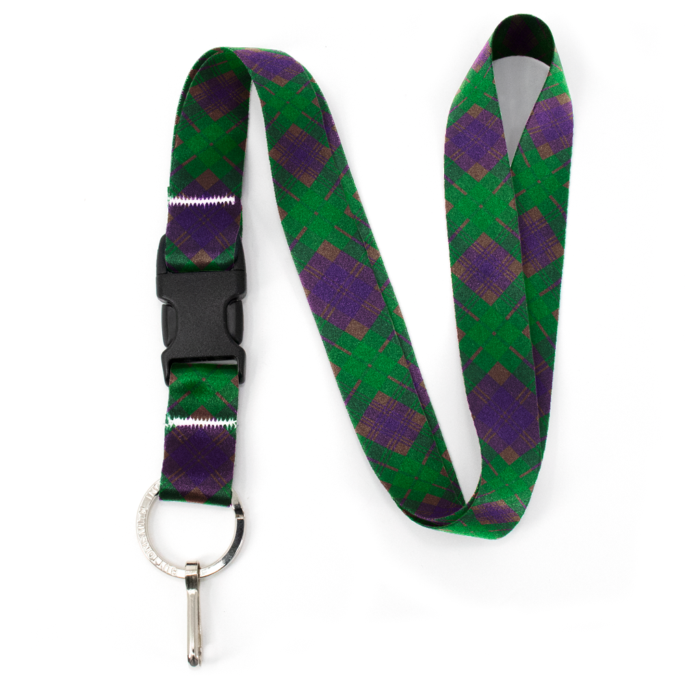 Tyneside Purple Plaid Premium Lanyard - with Buckle and Flat Ring - Made in the USA